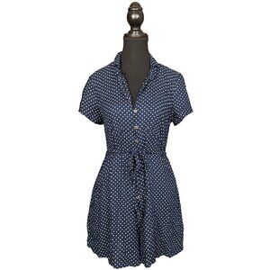 American Eagle Navy Polka Dot Button Front Romper Medium Viscose Short Sleeve